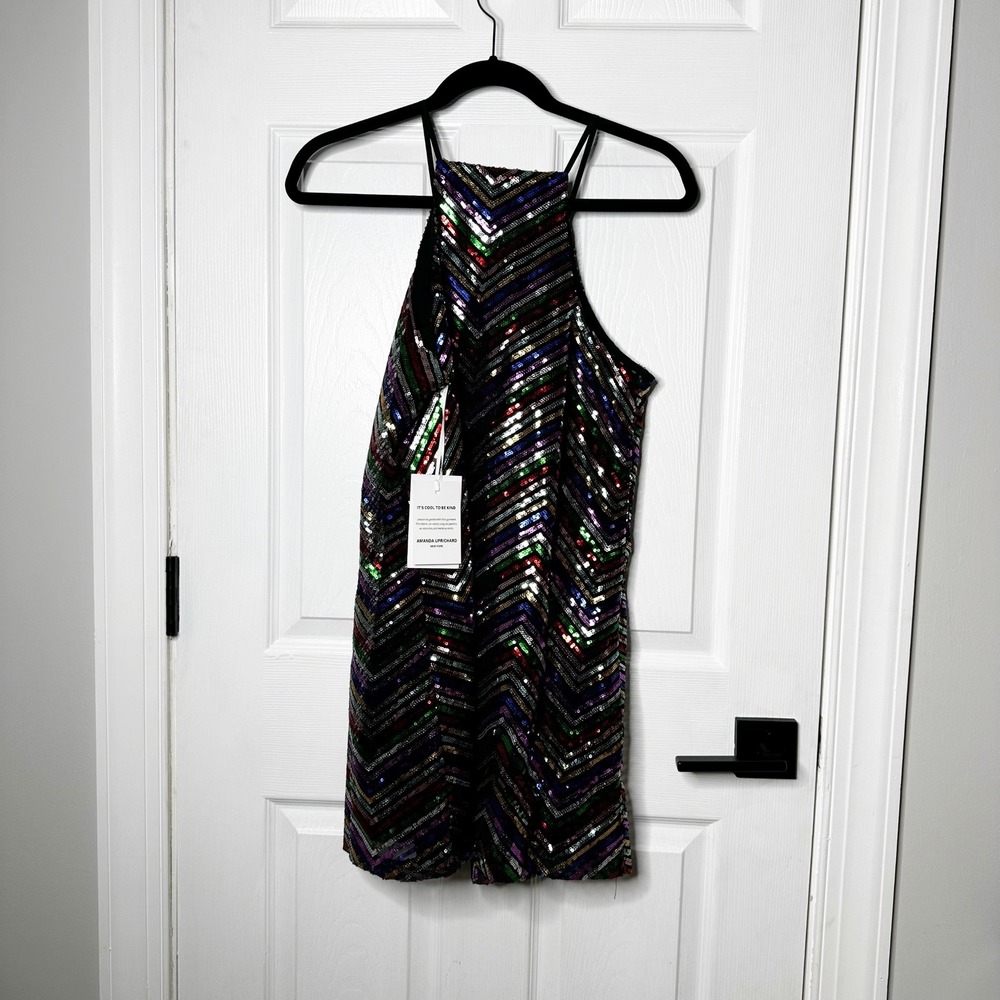 Amanda Uprichard Halette‎ Sequin Multicolor Chevron Halter Mini Dress Small NWT - Picture 9 of 10